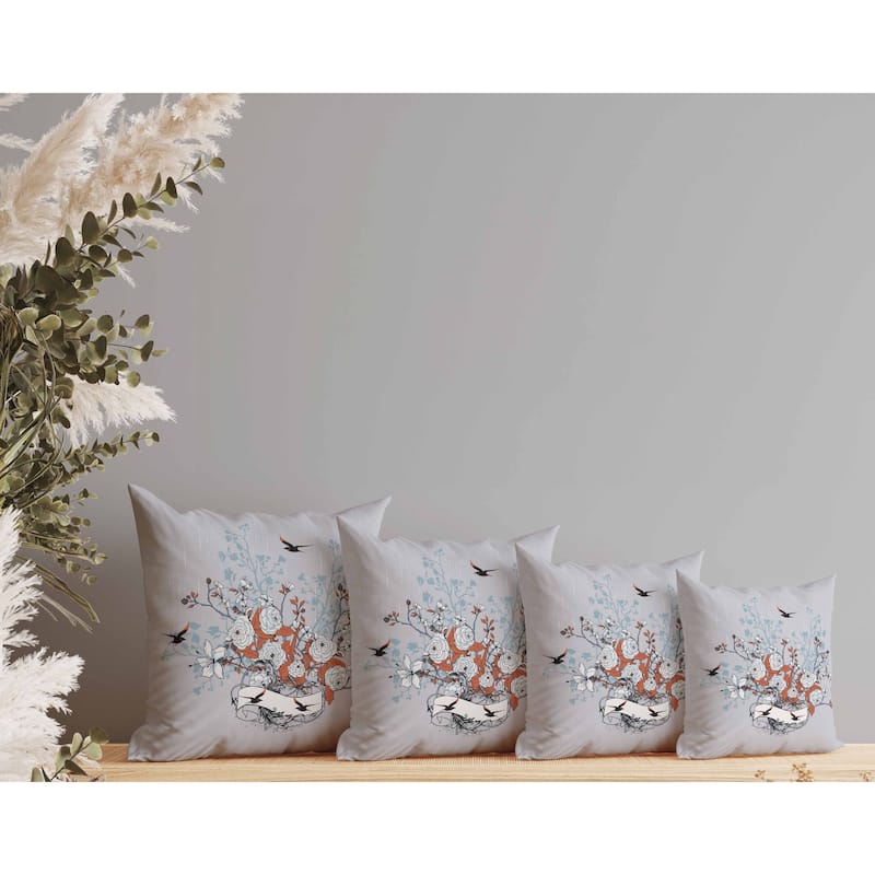 Elegant Floral Bouquet Faux Suede Reversible Throw Pillow Gray and Orange