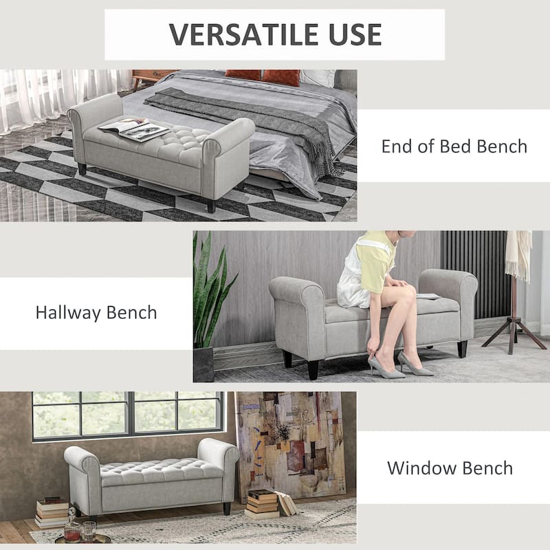 50 Inches Storage Ottoman,End of Bed Bench with Rolled Arms,Wood Legs
