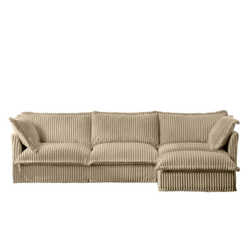 Modern 3 Seater Upholstered Sofa with 1 Ottoman and 2 Pillows - Camel