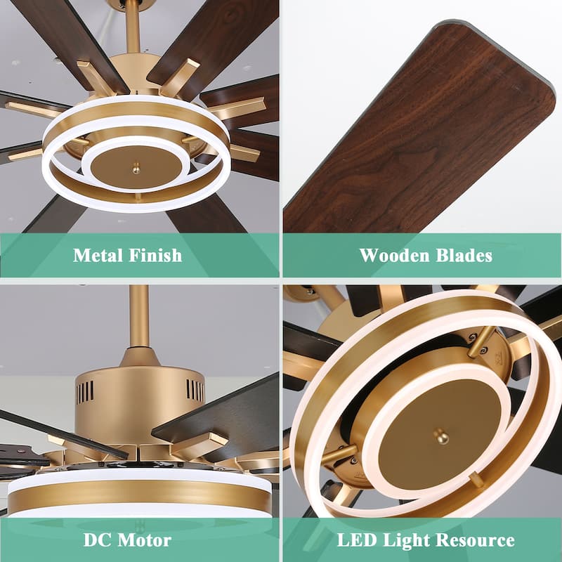 Cusp Barn 72" Modern LED Ceiling Fan with Lights and Remote, Reversible 6 Speeds Chandelier Ceiling Fan for Large Room