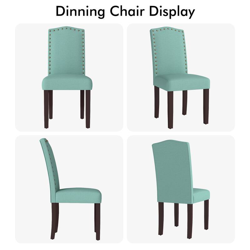 Fabric Upholstered Nailhead Trim Parson Dining Chairs Set of 2