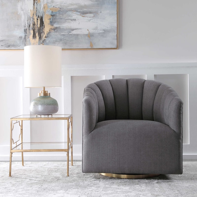 32.25"charcoal Gray Contemporary Tufted Swivel Chair