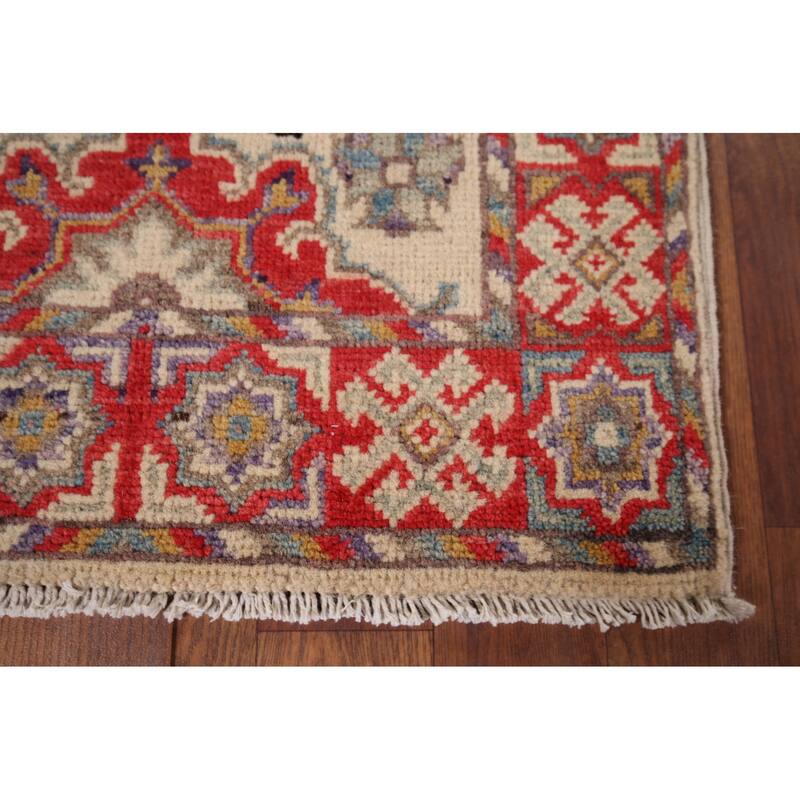 Geometric Kazak Oriental Foyer Rug Handmade Traditional Wool Carpet - 1'10" x 3'2"