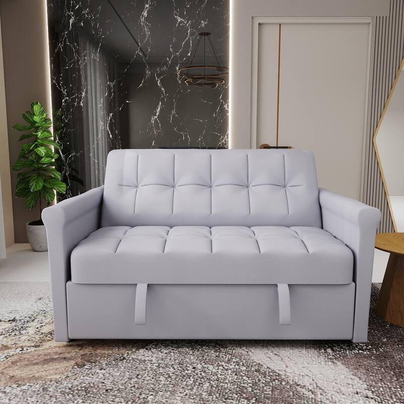 2- Seater Convertrible Velvet Loveseat Sofa Bed-pull-OUT Sleeper Couch With Side Pocket For Small Spaces,Apartmment,Guest room - Grey