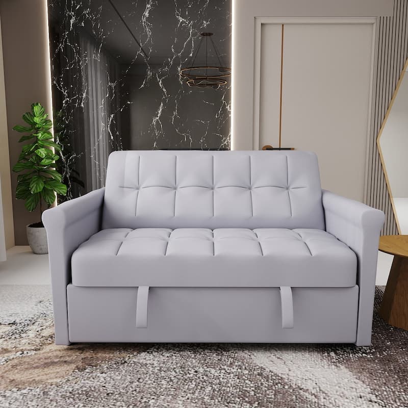 2-Seater Convertible Sofa Bed - Velvet Upholstery Sleeper Loveseat with Pull-Out Mechanism, Space-Saving - Gray