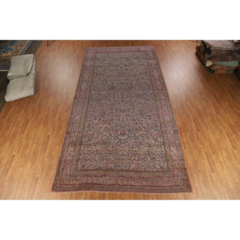 Vegetable Dye Kerman Persian Antique Large Hand-Knotted Wool Carpet - 8'8" x 17'6"