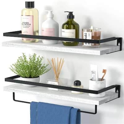 Bathroom Wall Shelf, Bathroom Shelf with Towel Bar, Set of 2,