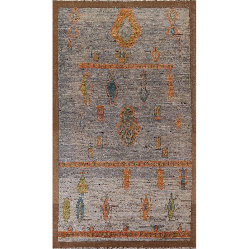 Hand Knotted Oriental 100% Wool Carpet Modern Tribal Greys & Charcoal Moroccan Area Rug - 9' 10'' X 6' 2''