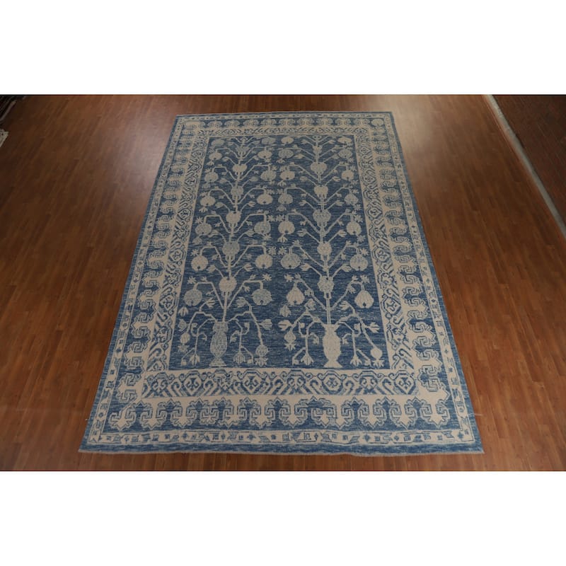 Hand Knotted Oriental 100% Wool Carpet Transitional All-Over Navy Blue & Blues Oushak Area Rug - 14' 9'' X 10' 0''