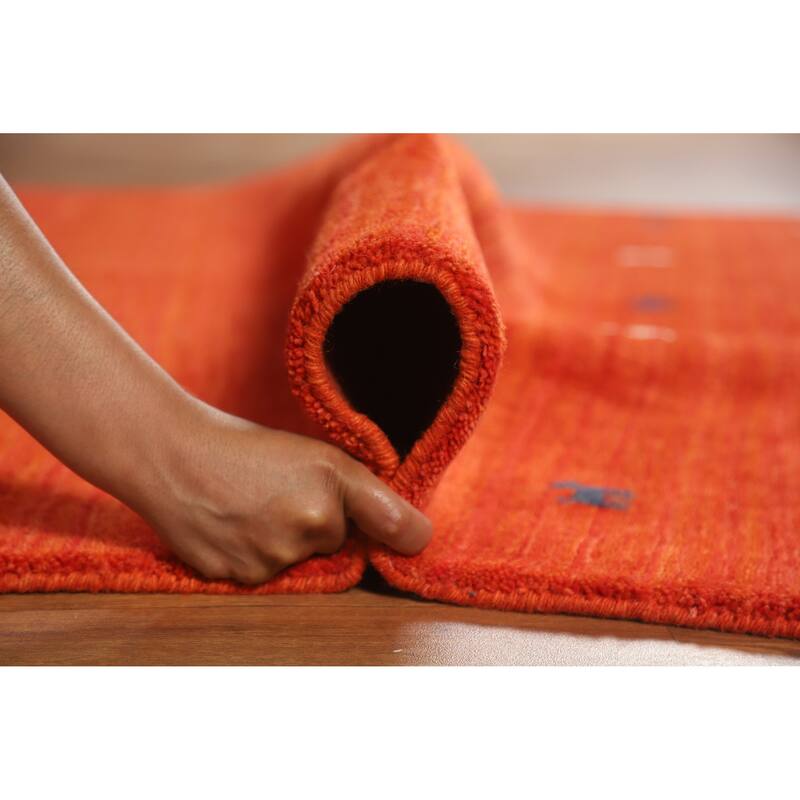 Hand Knotted Oriental 100% Wool Carpet Tribal Animal Pictorial Oranges & Rust Gabbeh Area Rug - 6' 7'' X 4' 7''