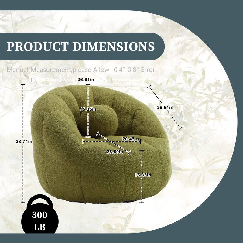 HOMEFUN Boucle Upholstered Round Lazy Cozy Bean Bag Chair With a Pillow