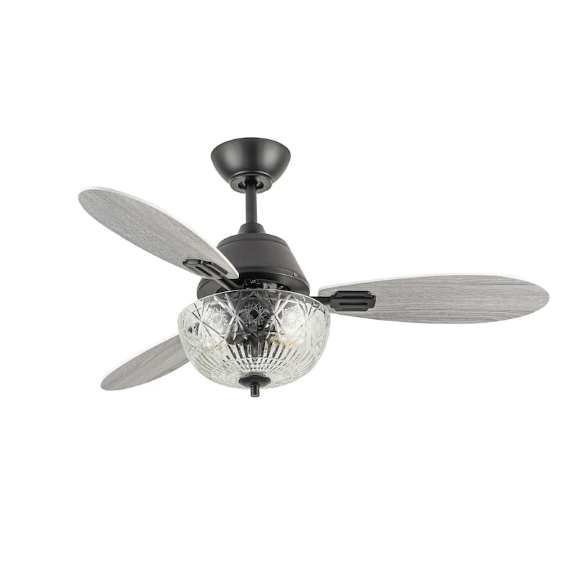 Maisie River of Goods 3-blade 42-inch Modern Indoor Ceiling Fan with Clear Hand-Cut Glass Globe Shade and Remote Control