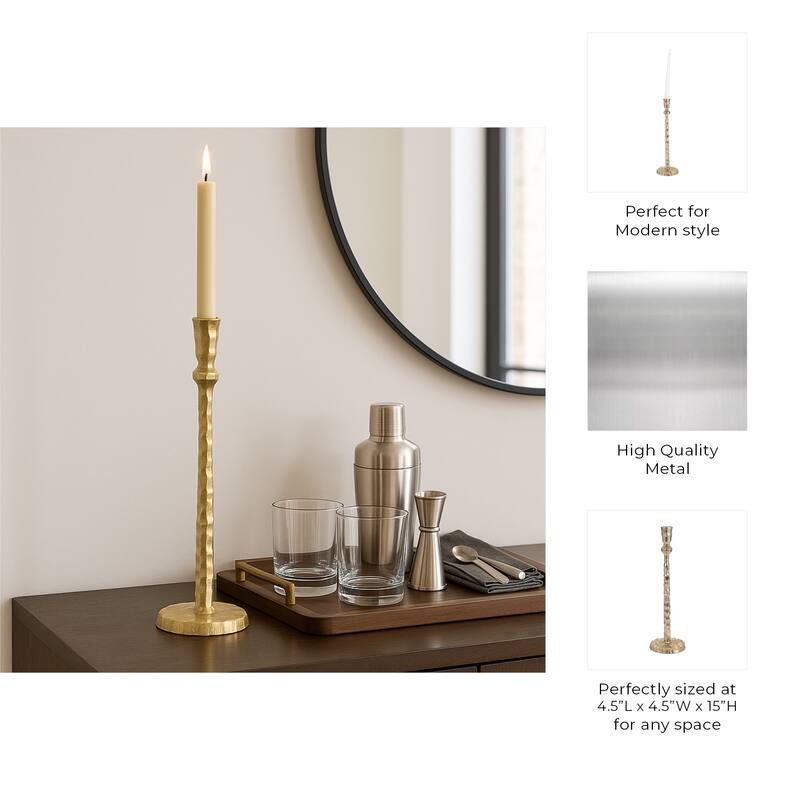Gold 15 in. Metal Hammered Taper Candle Holder