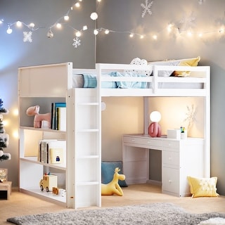 Multi-function Full Size Loft Bed with Ladder, Guaranteed, Shelves and Desk, Sturdy Construction, Health and Comfort