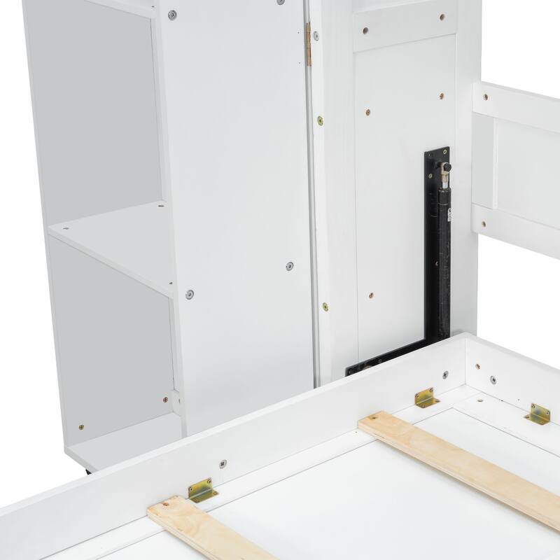 White Queen Murphy Bed with Storage Doors, Space-Saving Wall Bed