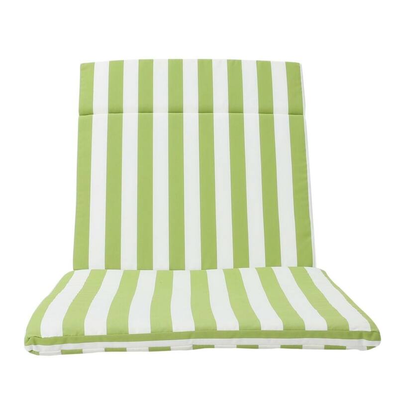 Roomfitters Salem Outdoor Chaise Lounge Cushion with Ties, Water Resistant, Patio Pad - Green,White