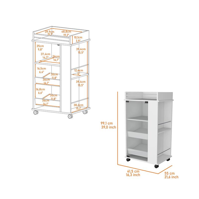 Willow Park Glass Door Bar Cart with Bottle Holder and Casters White