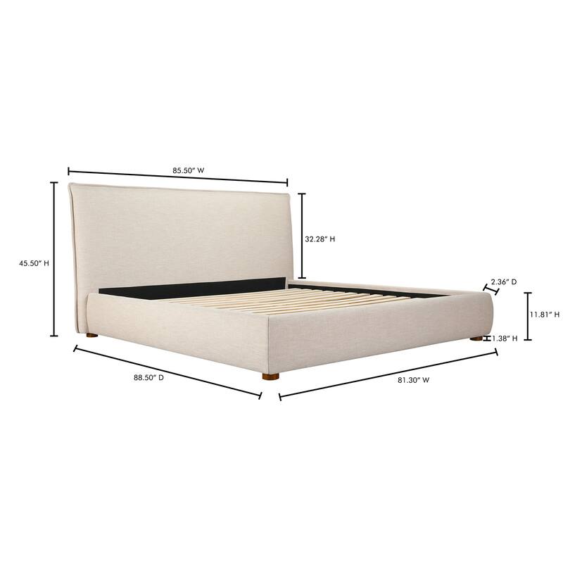 King Bed Frame - Upholstered Linen Blend Headboard - Solid Wood Bed - Modern Bedroom Furniture