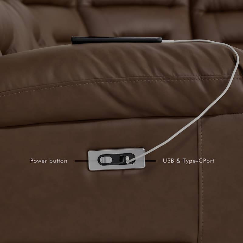 109" Power Reclining Sectional Couch, Modular Livingroom Recliner Sofa with 2 Storage Console & 4 Cup Holders