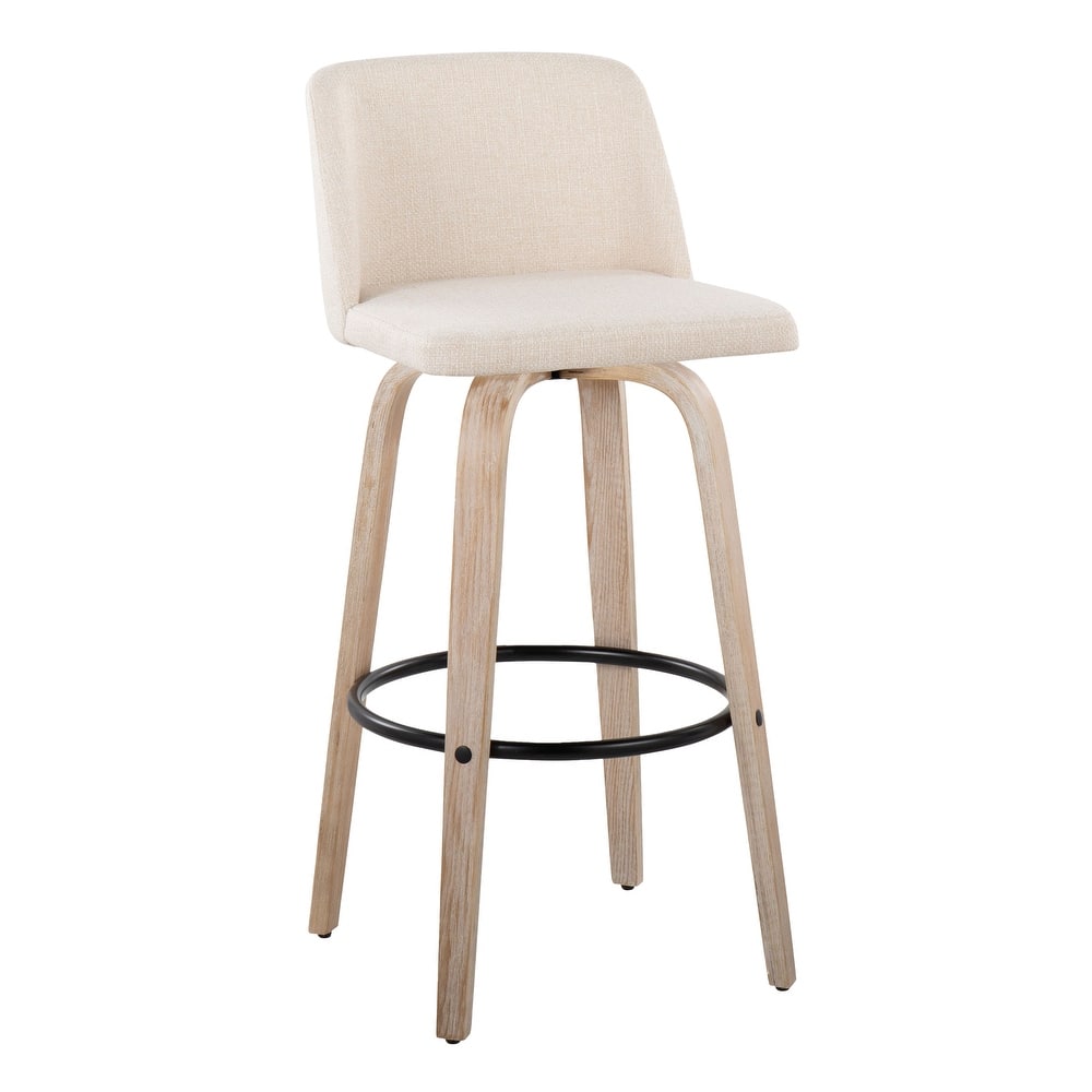 The Gray Barn Vallberga 30" Fixed-Height Bar Stool with White Washed Wood Base (Set of 2)