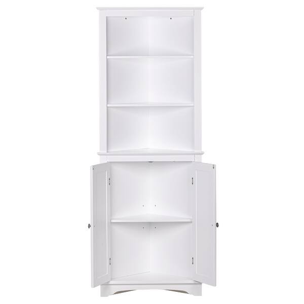 Spirich Bathroom Storage Tall Corner Cabinet With 2 Doors And 3 Tier Shelves White Overstock 31673368
