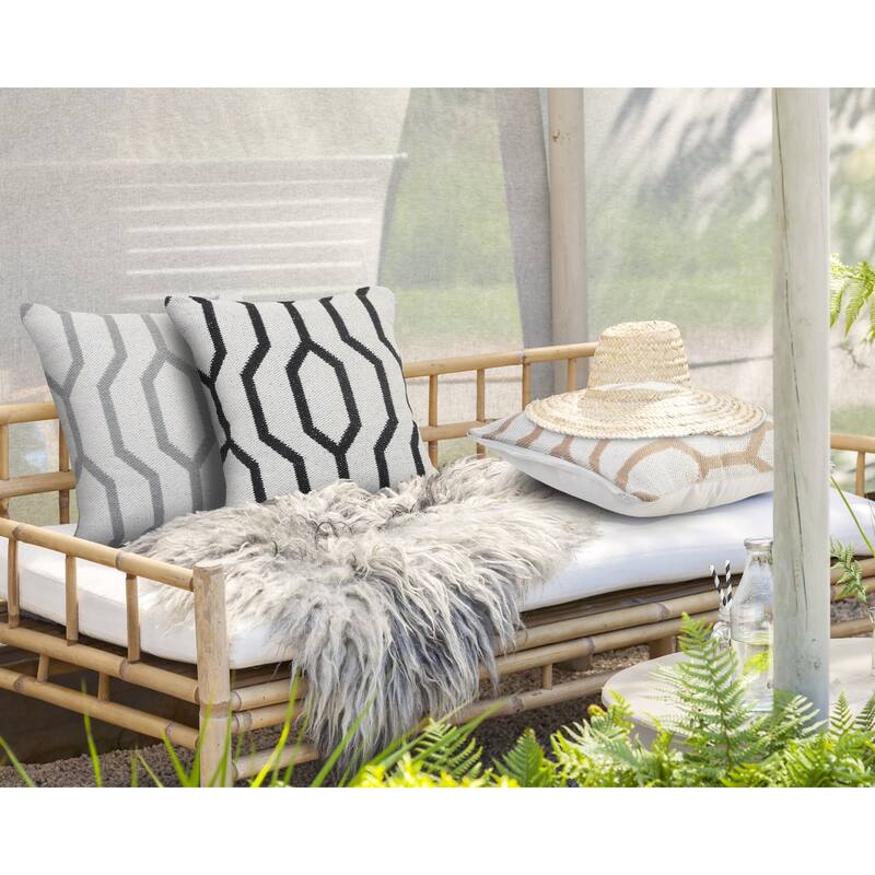 Handwoven Geometric Square Throw Pillow Cover - 20" - White and Black