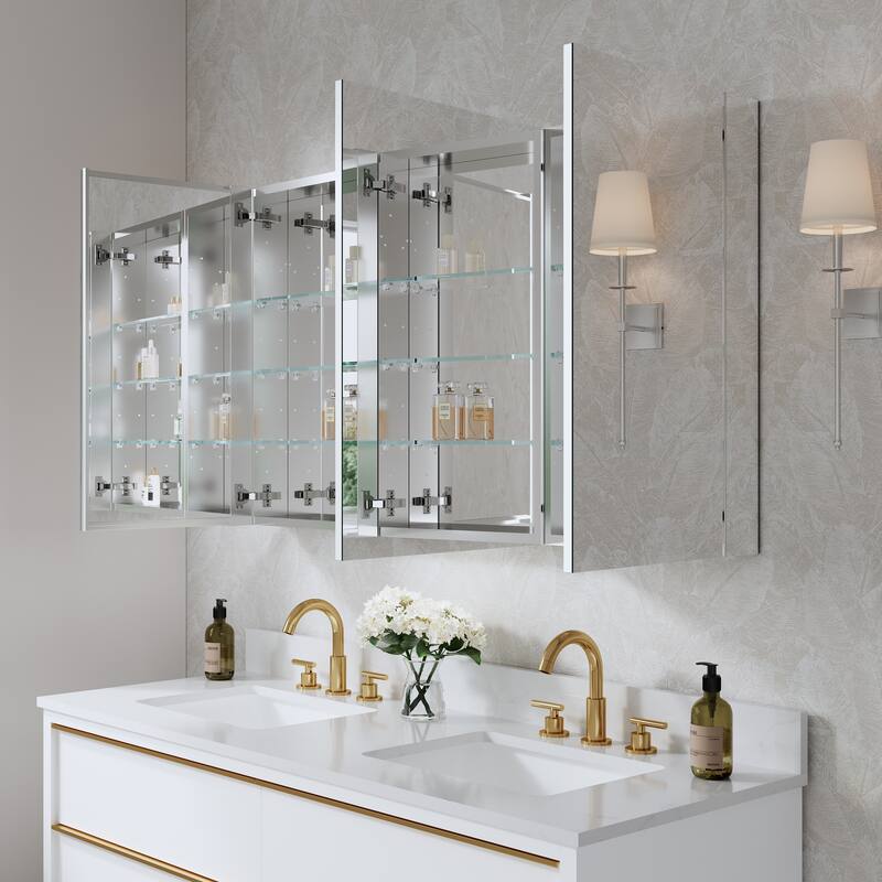 52''/56''W X 30''H Recessed Or Surface Wall Mount Bathroom Medicine Cabinet With Adjustable Glass Shelves