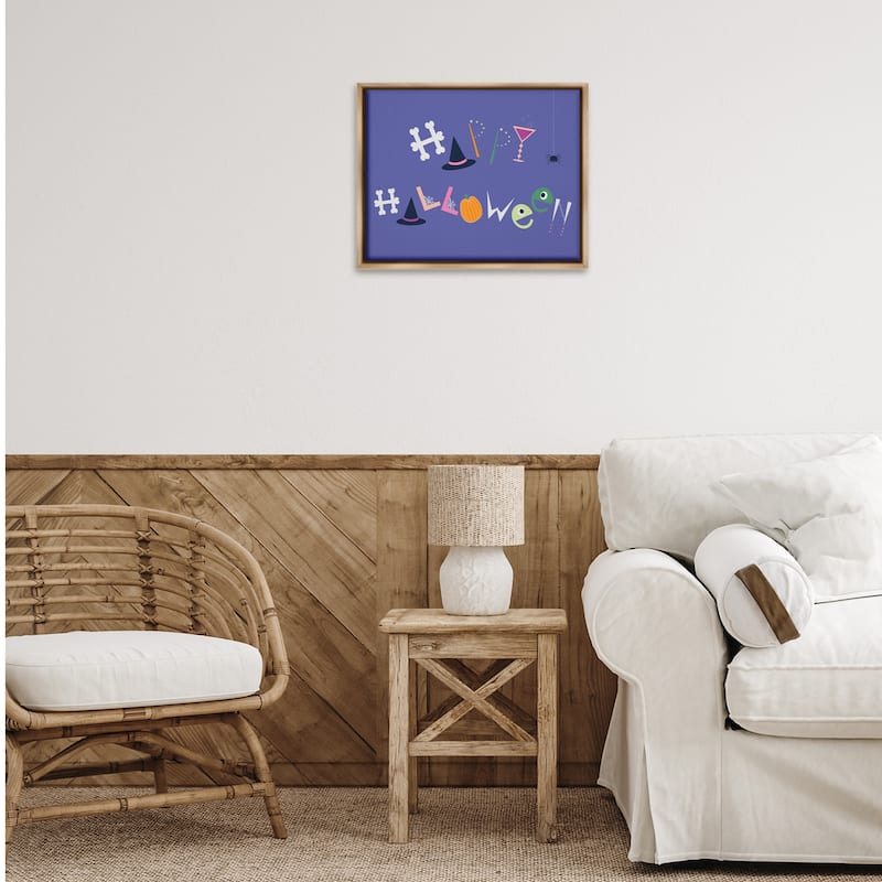 Stupell Eclectic Happy Halloween Framed Floater Canvas Wall Art Design By Sazerelli Designs
