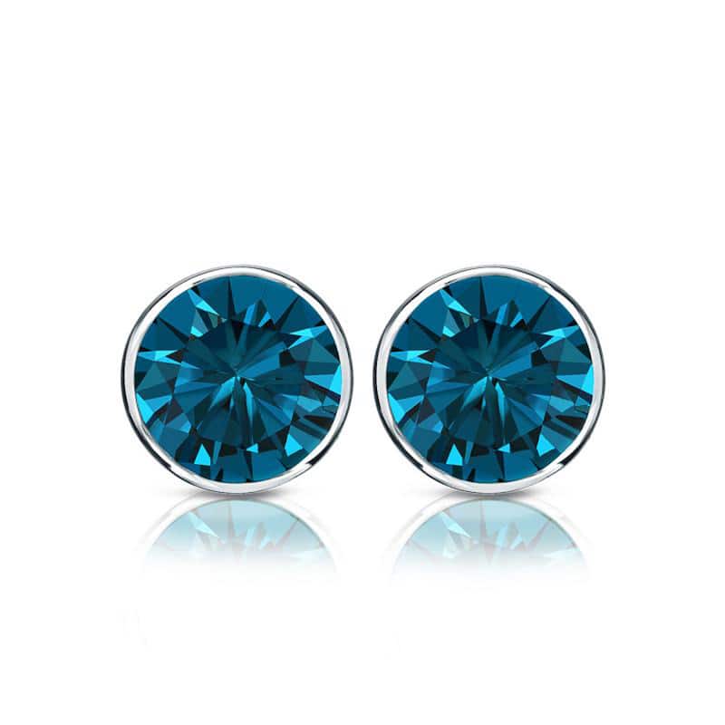 Auriya 14k Gold 3/4ctw Blue Diamond Stud Earrings Bezel-set (I1-I2)