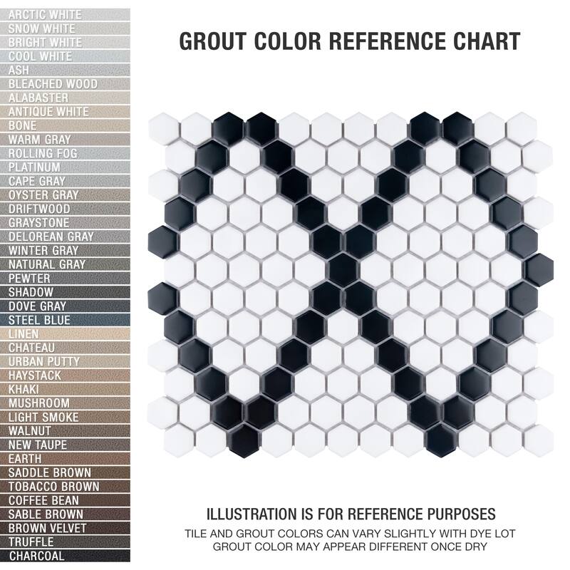 Merola Tile Metro 1" Hex Matte White w/Black Diamond 10-1/4" x 11-7/8" Porcelain Mosaic Floor and Wall Tile