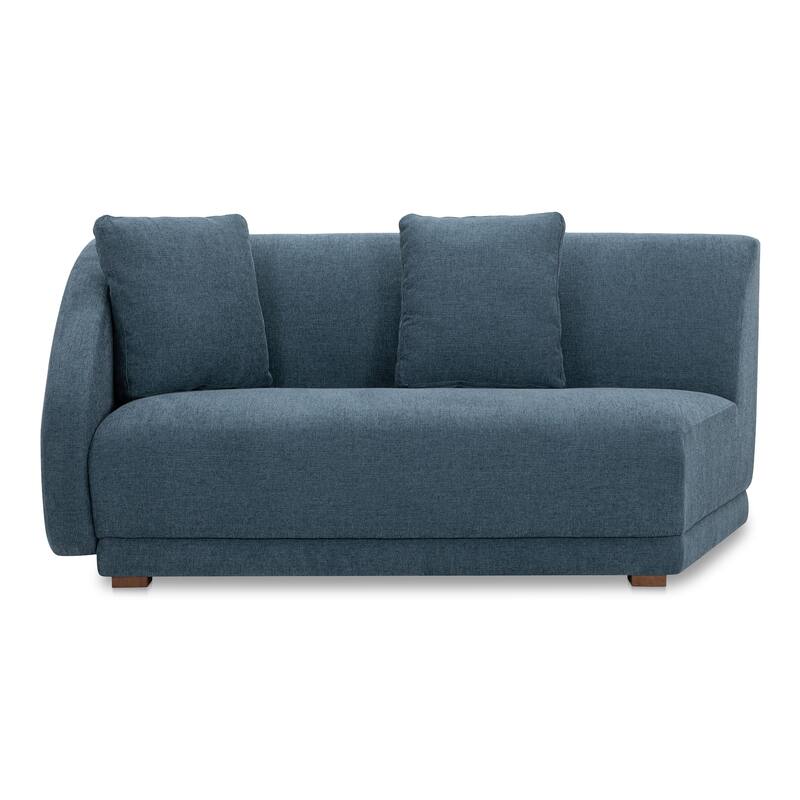 NADAAL STUDIOS Solace Left Arm Facing Modular Sofa, Deep Foam & Fiber Cushioning, Plinth Base, Two Toss Cushions, White - Deep Blue - Left Facing