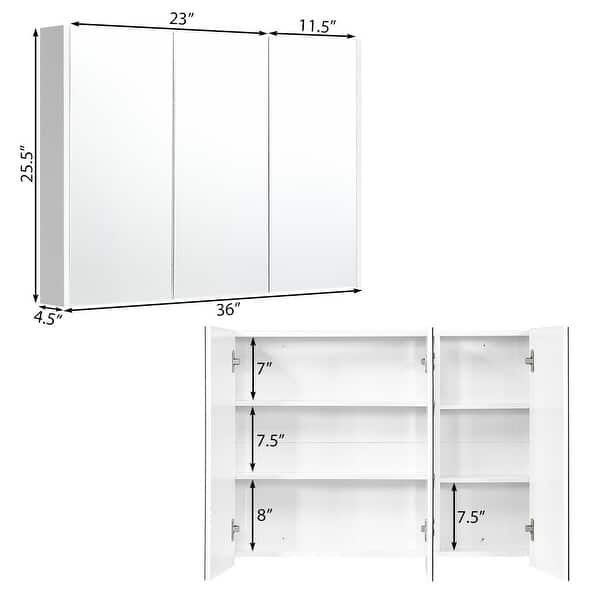 Shop 36 Wide Wall Mount Mirrored Bathroom Medicine Cabinet Triple Mirror Overstock 18242543