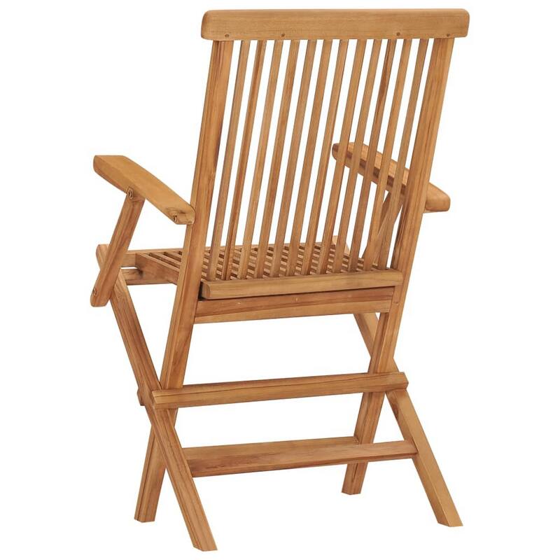 Folding Outdoor Chair Set of 2, Brown Solid Teak Wood, Slatted Back