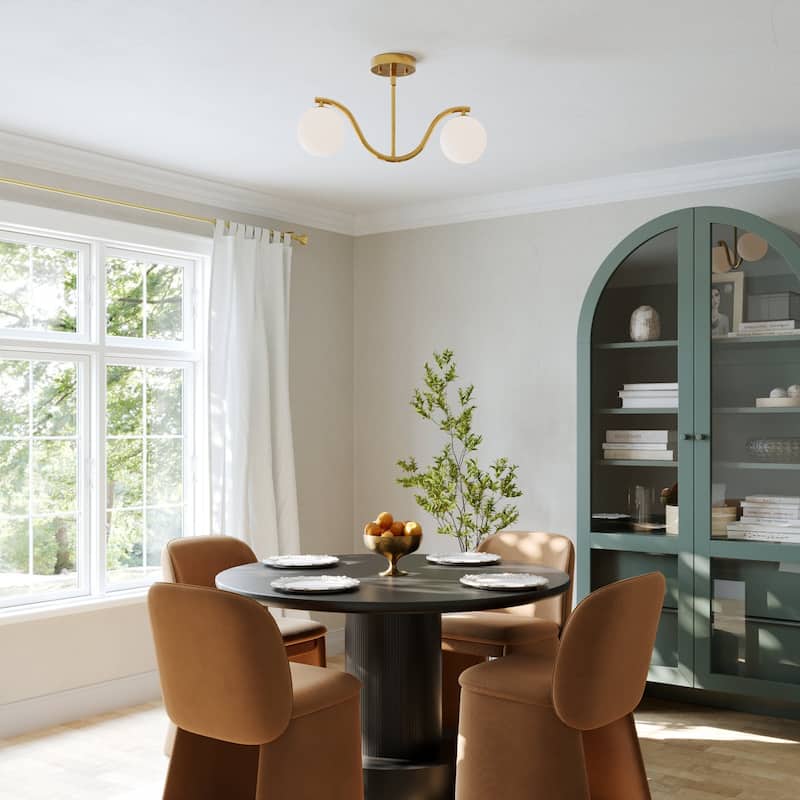 Adaline Modern Dimmable Glass Semi Flush Mount Ceiling Lighting with White Jade Glass