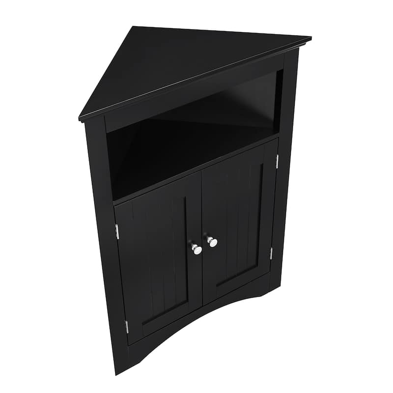 Roomfitters Corner Storage Cabinet with Doors and Open Shelf, Free Standing Sideboard Cabinet for Bathroom, Kitchen, or Entryway