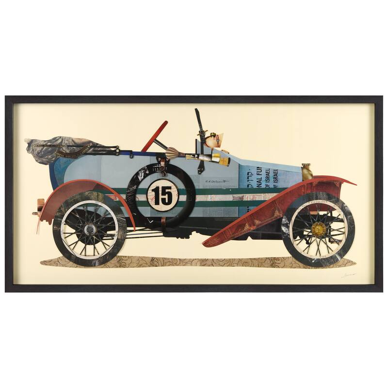 "Antique Automobile 1" Dimensional Collage Framed Graphic Art Under Glass Wall Art