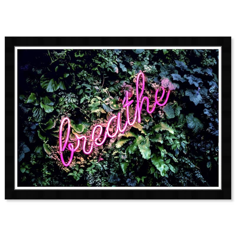 Wynwood Studio Prints Typography and Quotes Breathe Neon Green and Dark Green Modern & Contemporary Wall Art Canvas Print