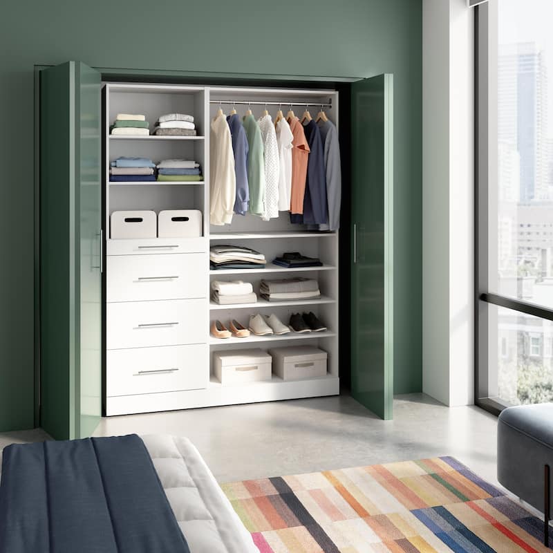 Bestar Florence 61W x 16D Closet System with Drawers, Slab - White