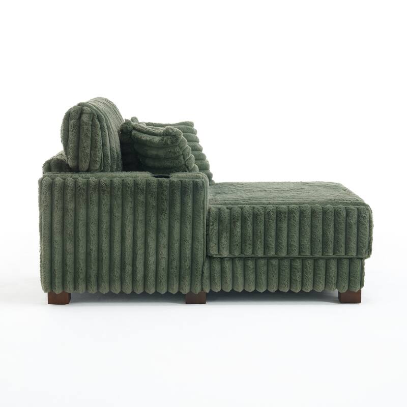 2-Piece Flannel Chaise Lounge Sofa Bed Set with Cup Holder