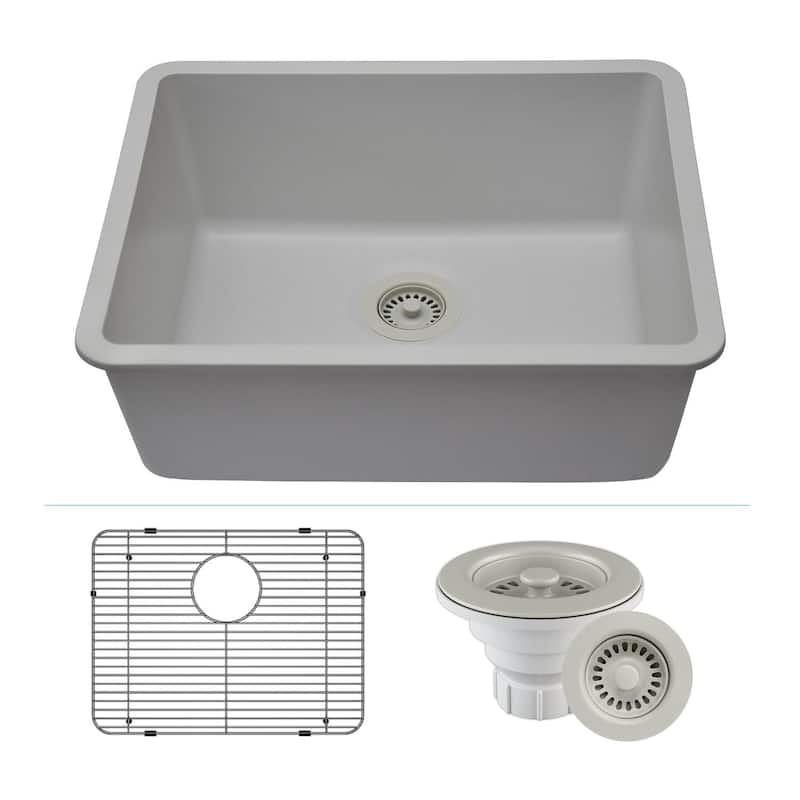 23" x 18" Quartz Kitchen Sink, Single Bowl Sink, Drop-in Sink, Undermount Sink, Granite Kitchen Sink, with Steel... - 23"x18" - Galaxy White