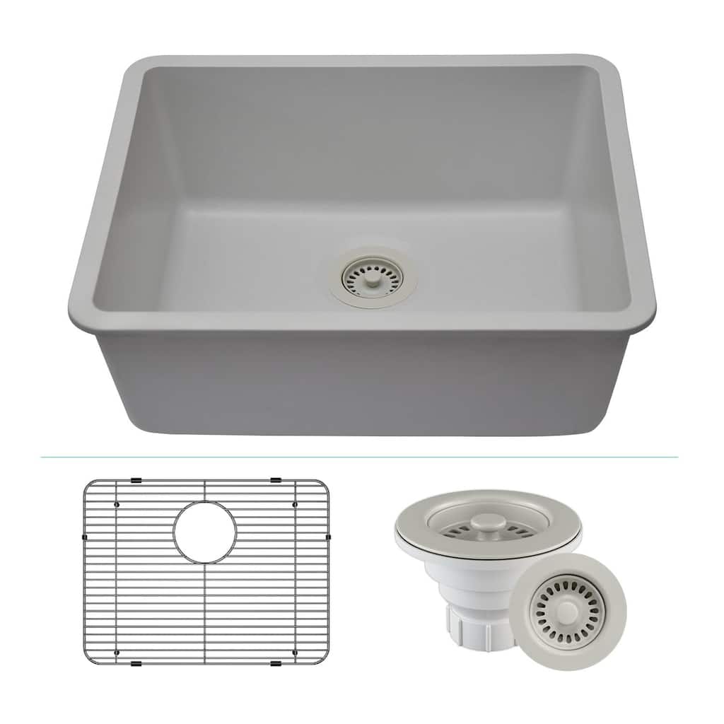 23" x 18" Quartz Kitchen Sink, Single Bowl Sink, Drop-in Sink, Undermount Sink, Granite Kitchen Sink, with Steel... - 23"x18"