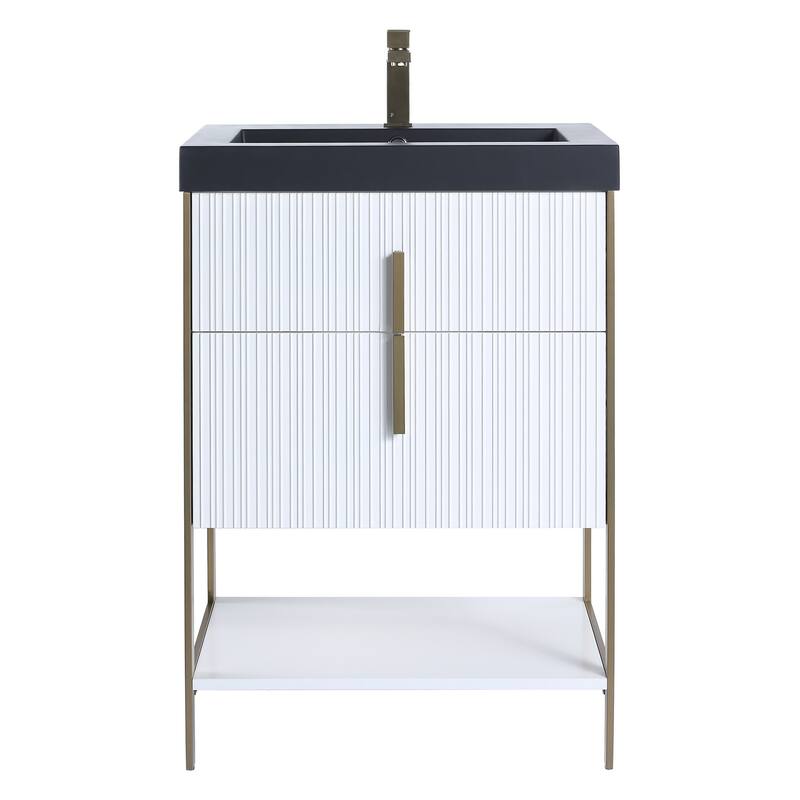 Fine Fixtures Serenity Modern Bathroom Vanity with Black Gel Acrylic Top
