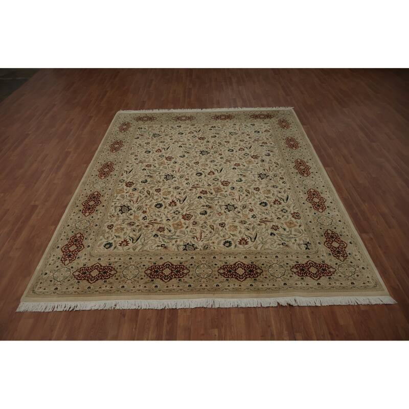 Hand Knotted Oriental 100% Wool Carpet Traditional All-Over Beige & Ivories Ziegler Area Rug - 10' 4'' X 8' 1''