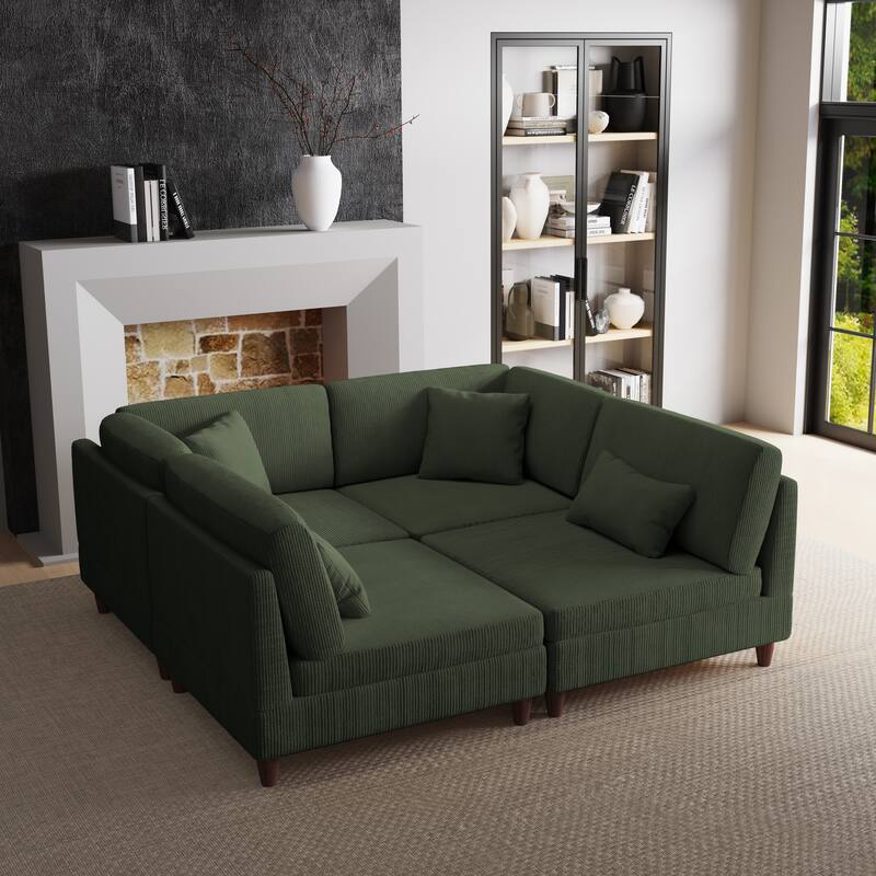 4-Piece Modern Corduroy Modular Sectional Sofa with pillows For Living Room