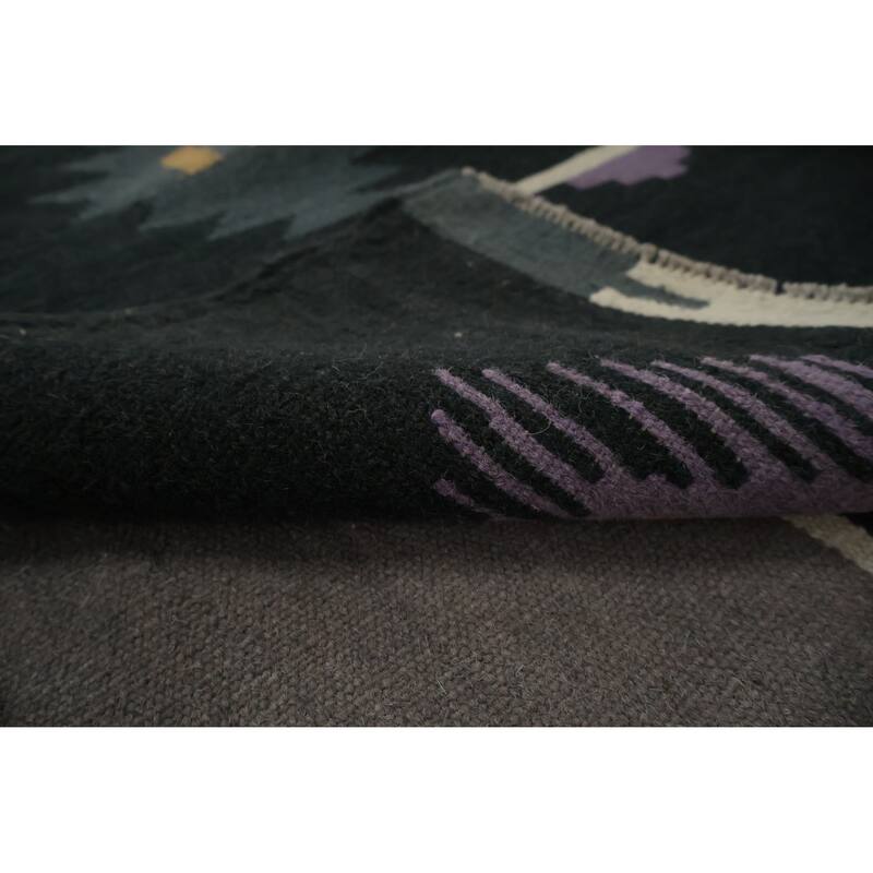Hand Woven Oriental 100% Wool Carpet Southwestern Tribal Black Kilim Area Rug - 10' 2'' X 9' 10''