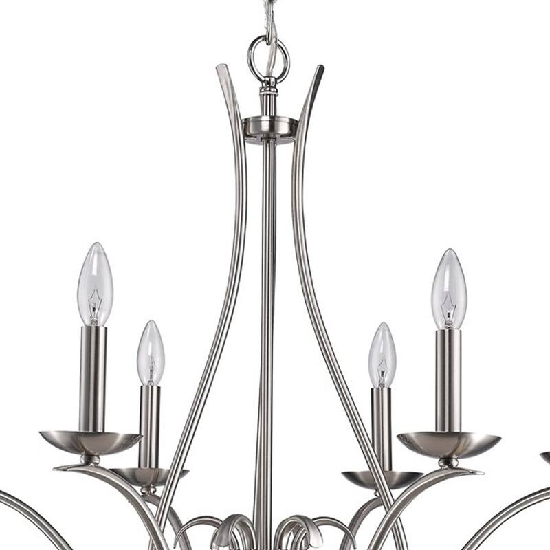 HomeRoots Nickel Candle Style Six Light Metal Dimmable Chandelier - 28' X '28' X '28