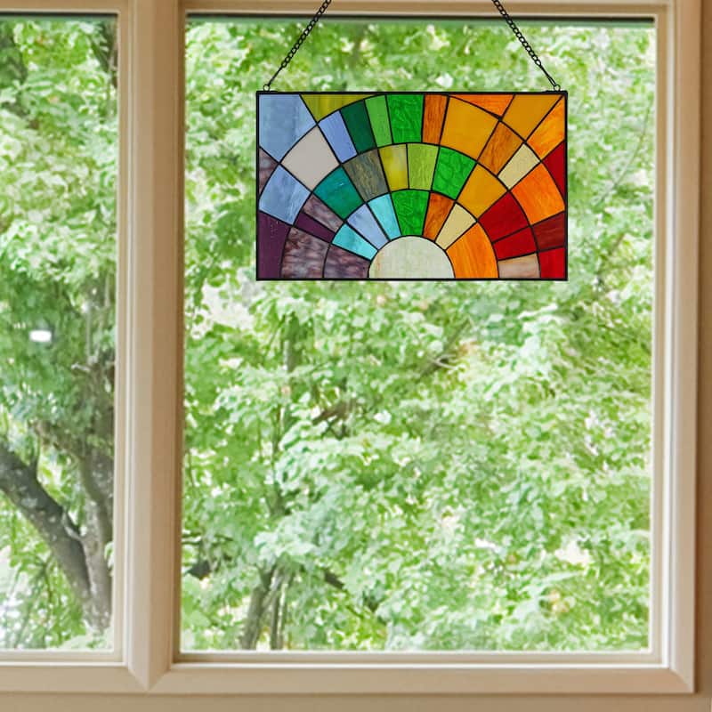River of Goods Tiffany-style Rays of Sunshine 12-inch Stained Glass Panel-Rainbow - 20"L x 0.25"W x 12"H
