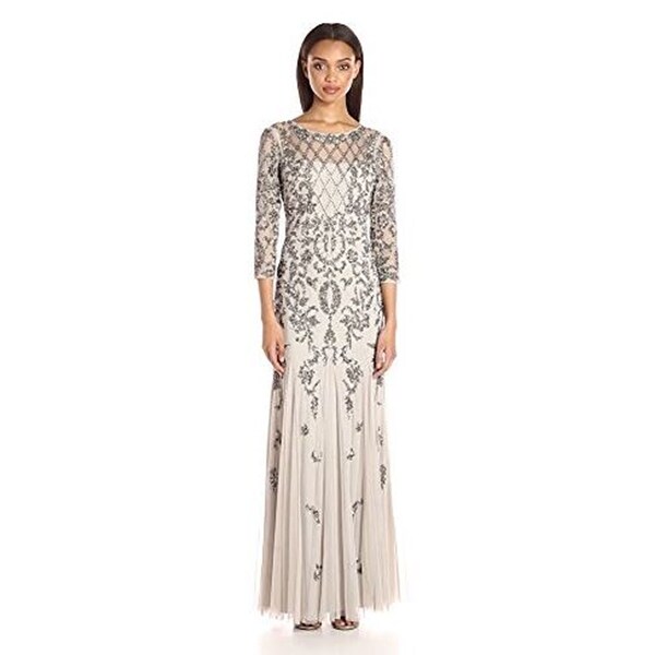 adrianna papell long sleeve beaded gown