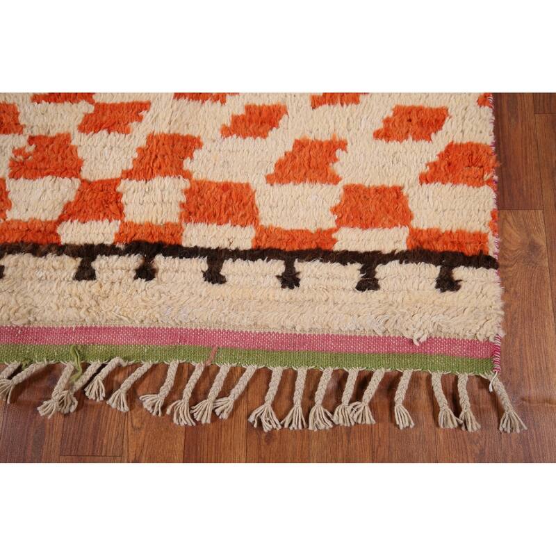 Tribal Plush Moroccan Area Rug Hand-Knotted Wool Carpet - 6'5" x 9'10"