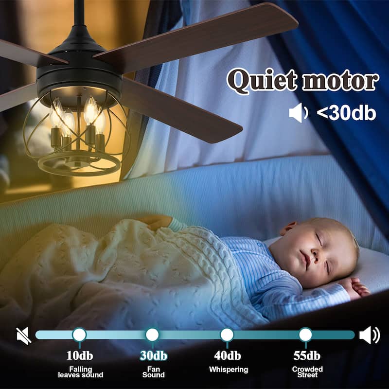 52" Industrial Ceiling Fan 6-speed Reversible Motor with Light and Remote - 52inch